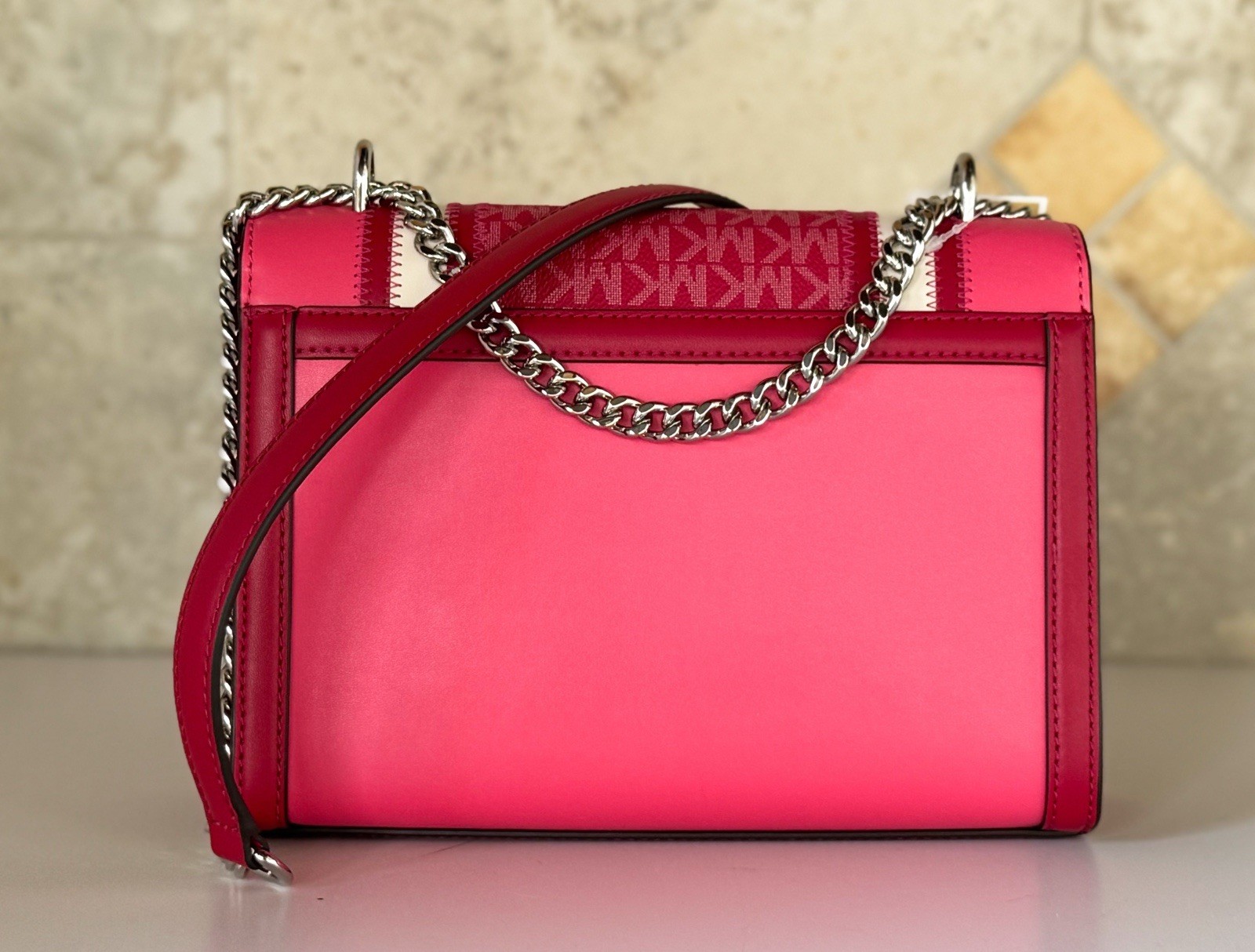 Michael Kors Whitney Medium Flap Shoulder Chain Crossbody Bag MK Dark Raspberry