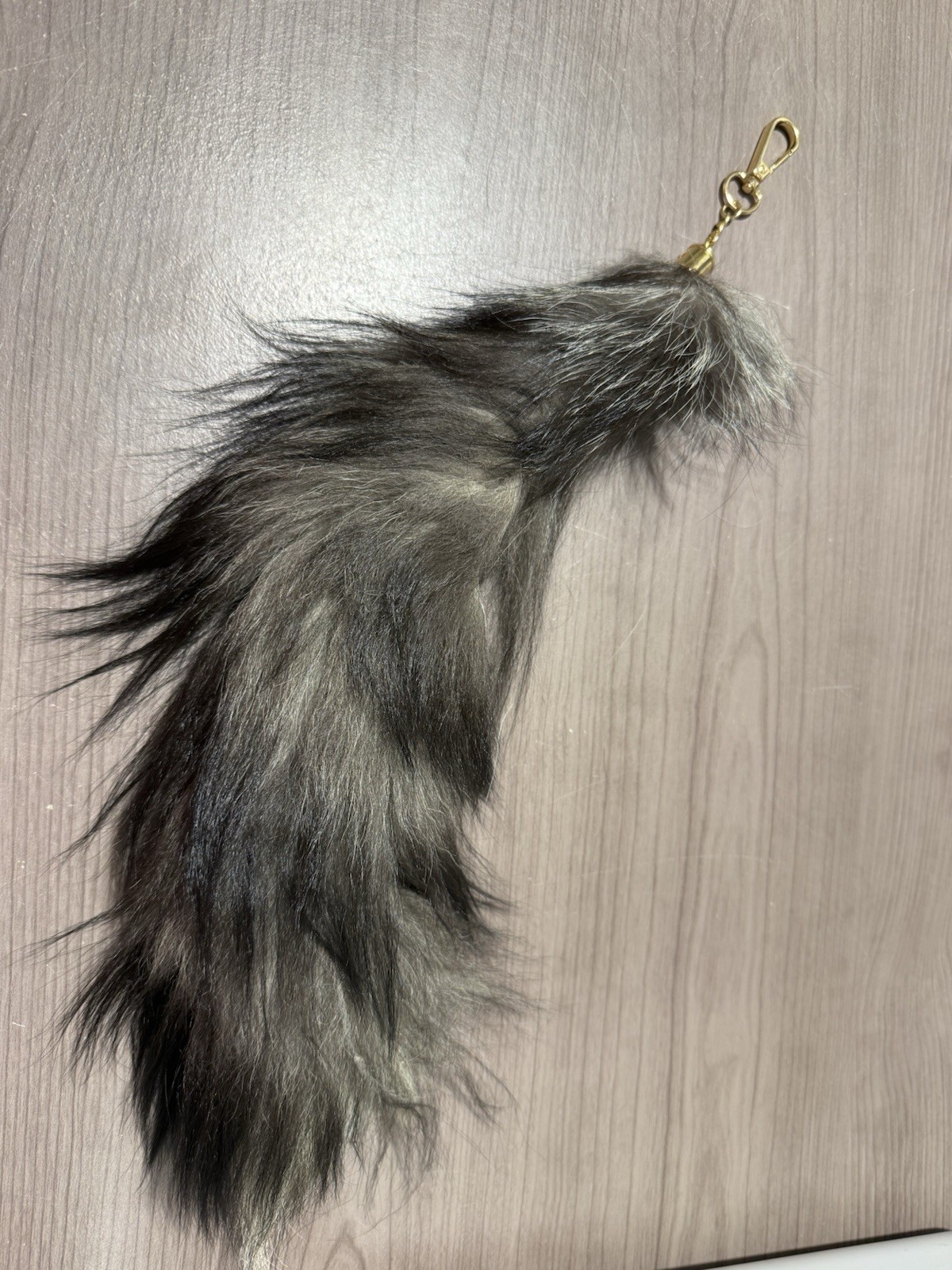 19 In Faux Fox/Raccoon Fur Tail Keychain Bag Charm – Black Gray Silver