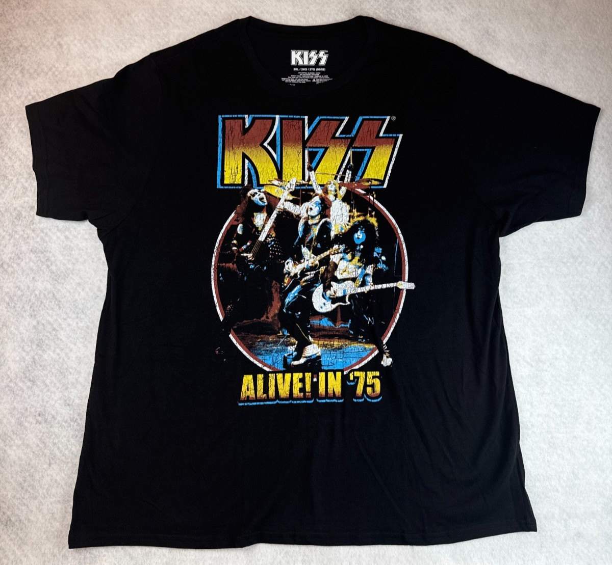 KISS Alive In 75 2XL Black Graphic Band Tour Shirt NWOT