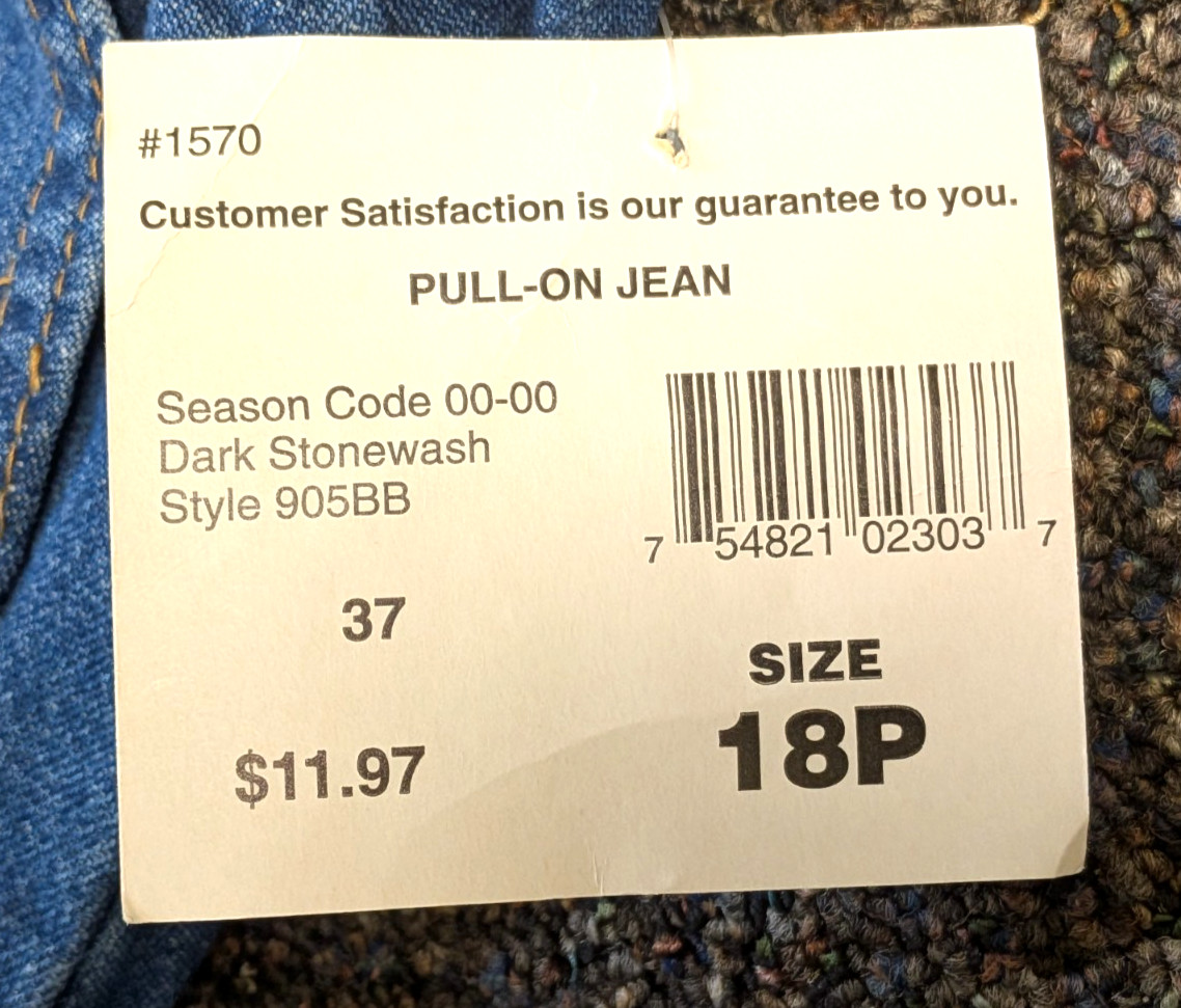 NWT Bobbie Brooks Dark Stonewash 18P Petite Elastic Waist Stretch Pull On Jeans