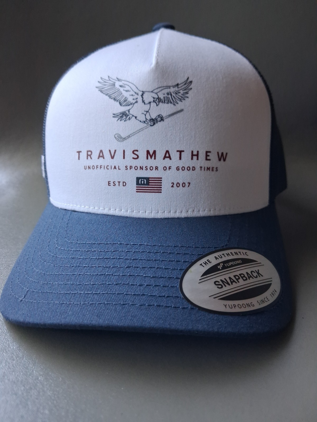 Brand New SNAPBACK- EAGLE – GOLF- Travis Mathew- NAVY – WHITE- RED -California