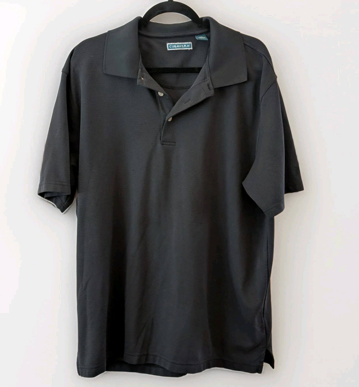 Cubavera Men’s XXL Black Short Sleeve Polo, Solid Collared Button, Polyester