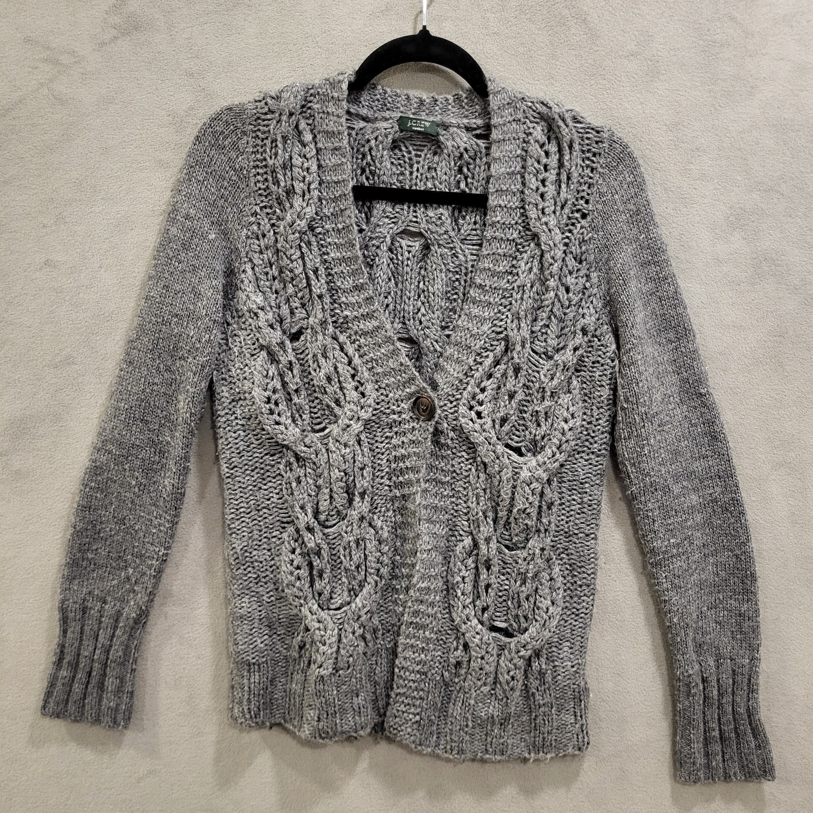 J.CREW HandKnit Cardigan Sweater Women’s Size XS Cable Knit Wool Blend Fisherman