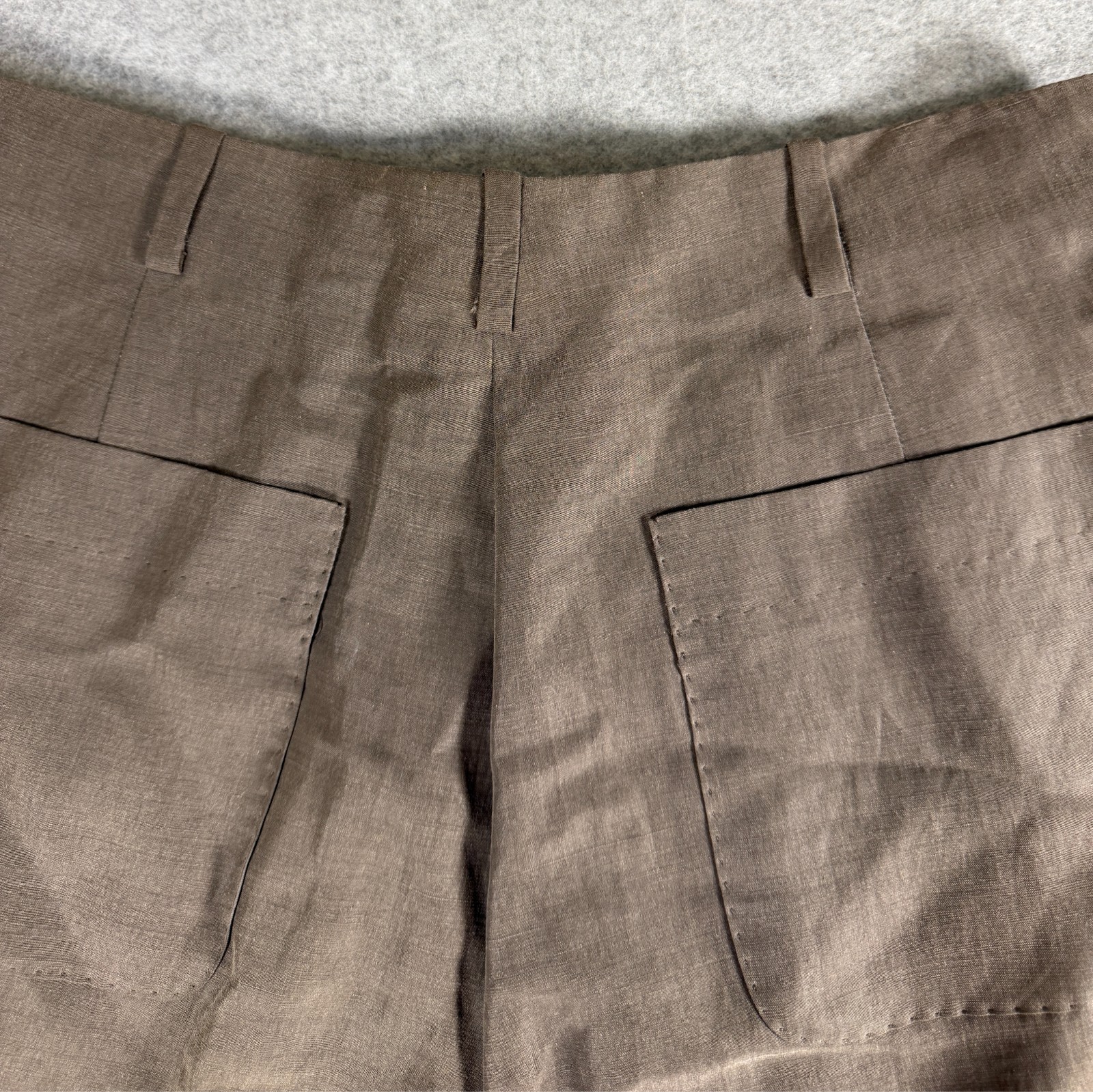 Max Mara Italian Linen/Silk Cuffed Wide Leg Capris, Sz 10, Hand Stitched SKU 168