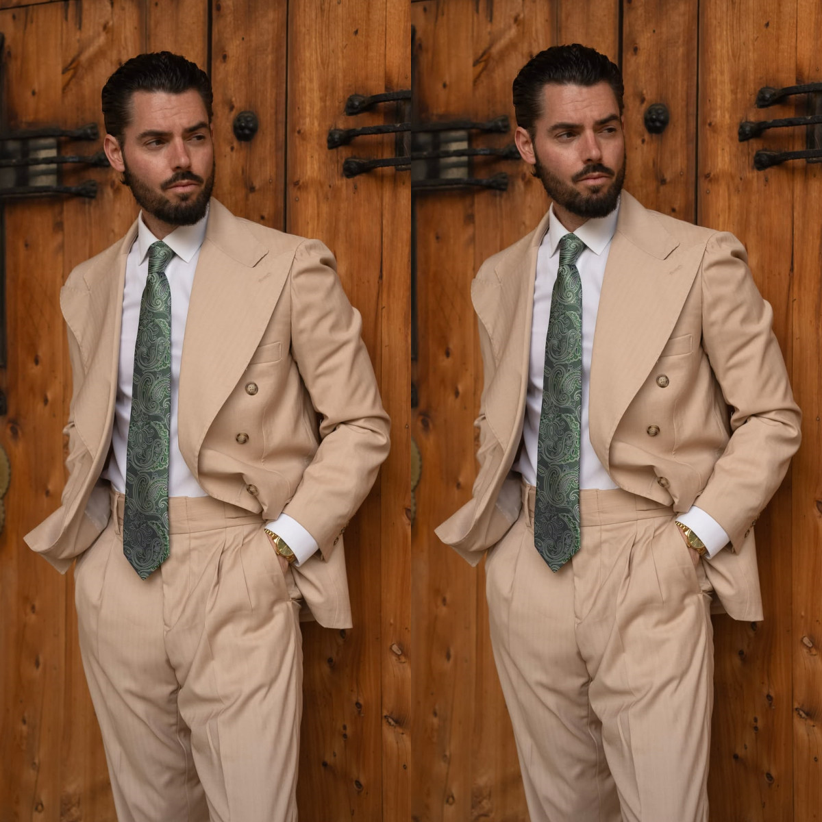 Wide Peak Lapel Business Men’s Suits 2Pcs Formal Jacket Double Breasted Coat