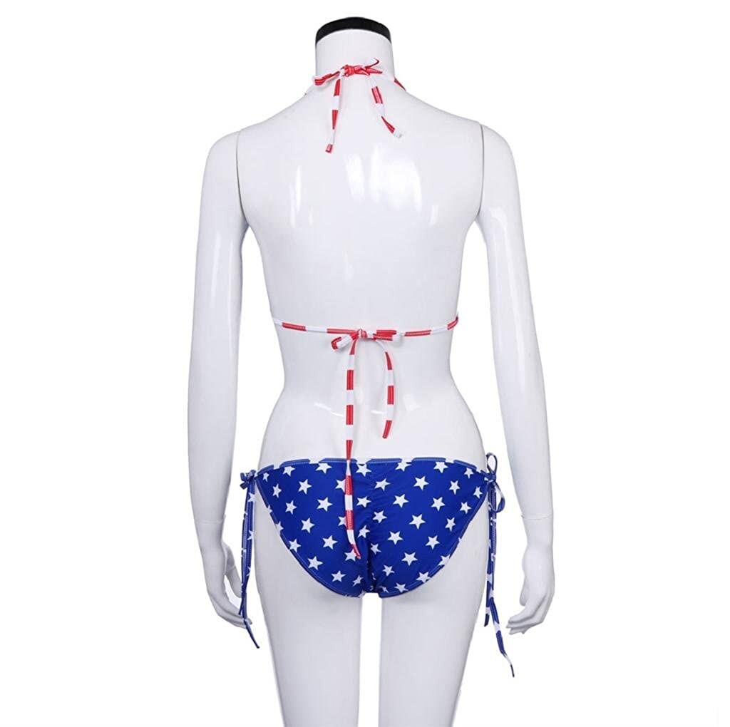 American Flag Print Halter Triangle Bikini Swimsuit – Sexy, 4th of July Party