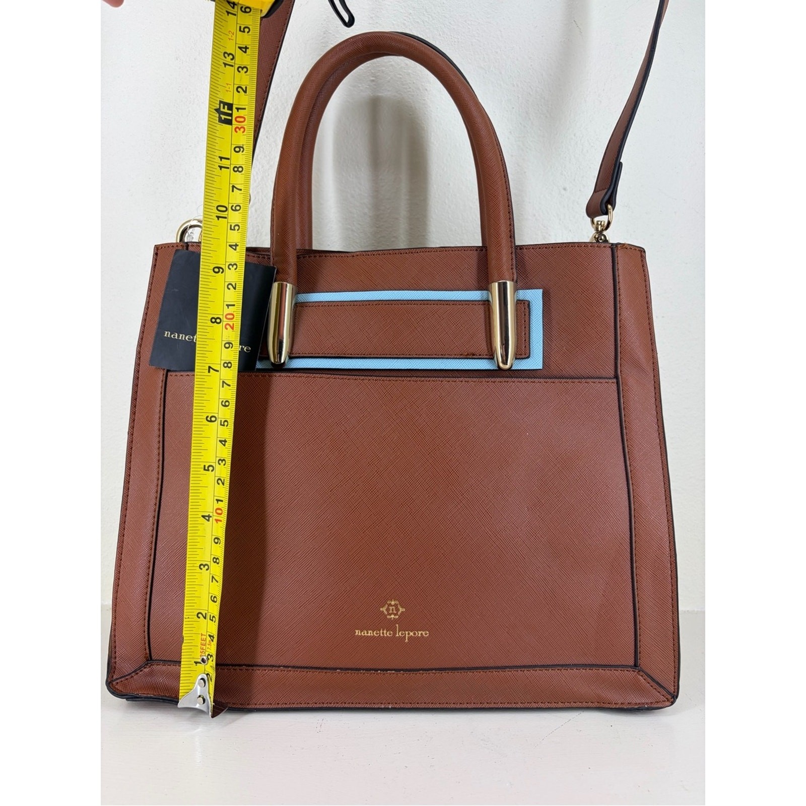 Nanette Lepore Brown Satchel with Light Blue Trim