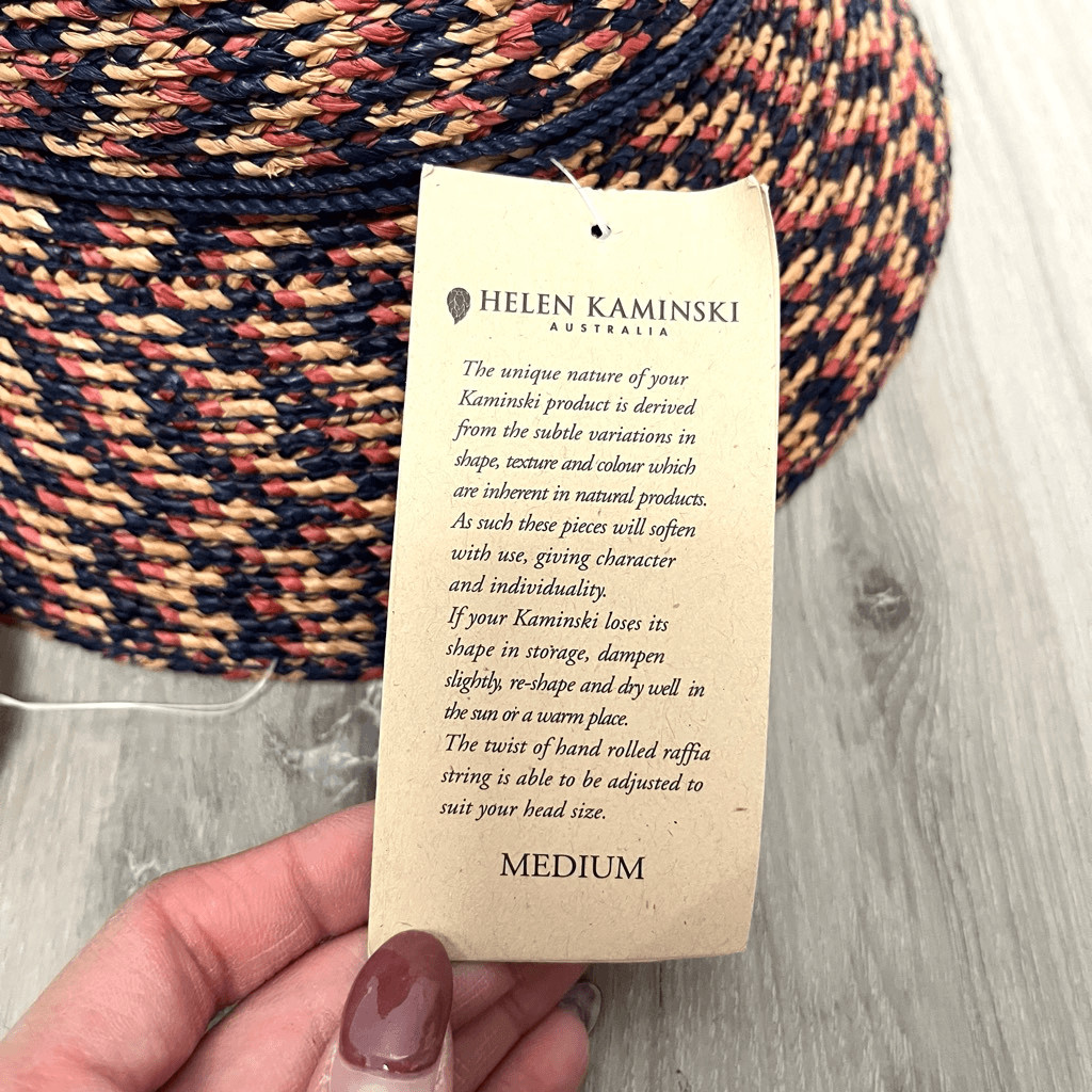 Helen Kaminski Australia Provence Red, Blue and Tan Raffia Sun Hat NWT