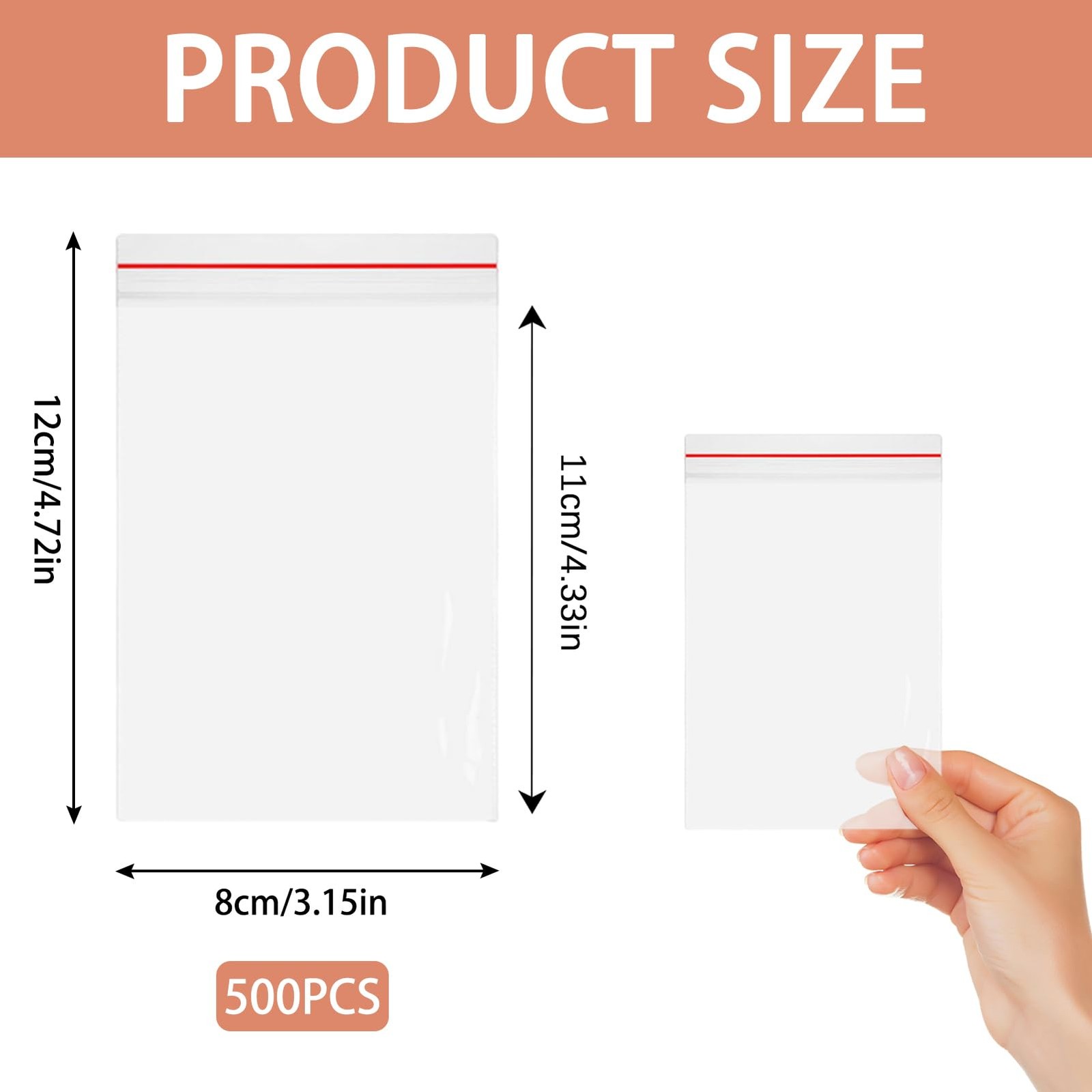 500pcs Small Poly Bags 8cm x 12cm, Sealing Bags Ziplock Bag…