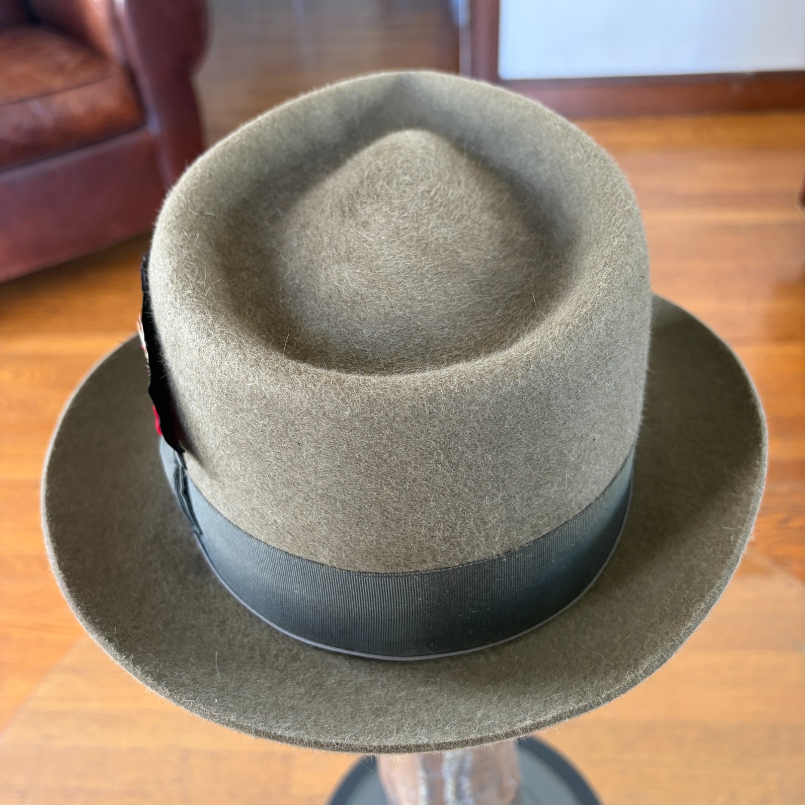 $995 Paul’s Hat Works Custom Fur Felt Fedora Stetson Moss Green Olive 7 1/8