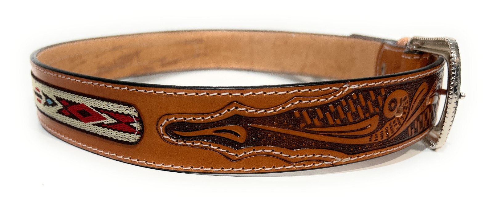 MEN’S HEAVY DUTY WESTERN LEATHER BELT. SOUTHWESTERN STYLE COWBOY RODEO BELT