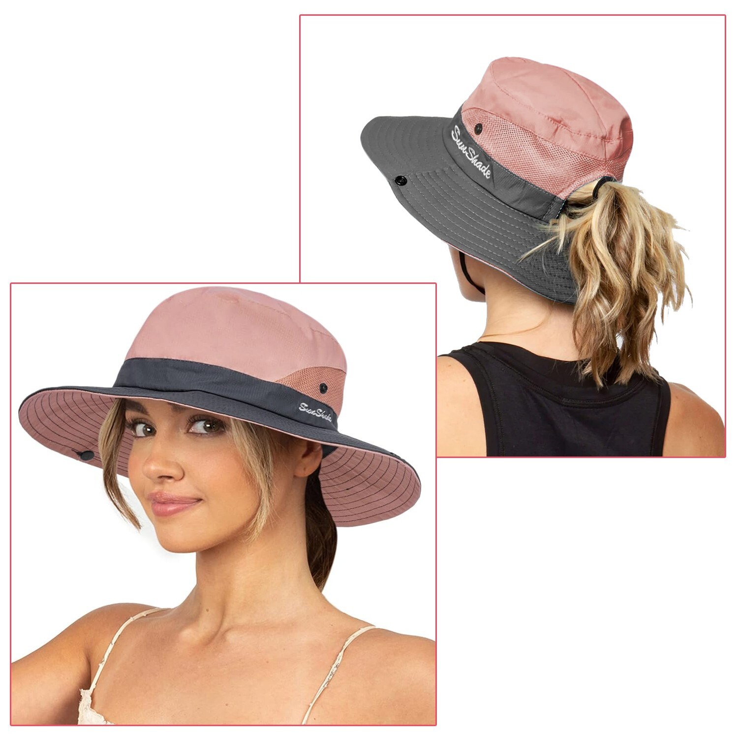 Women’s UV Protection Sun Hat – Wide Brim Bucket Style w/Ponytail Hole (UPF 50+)