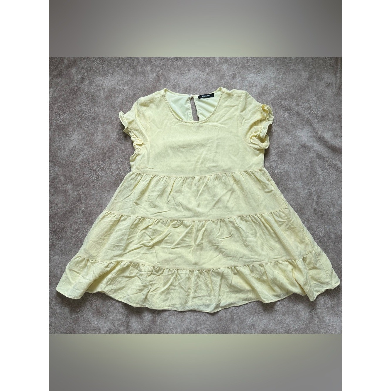 Sugar Lips Yellow Babydoll Mini Dress Tiered Ruffle Cottagecore Size Large