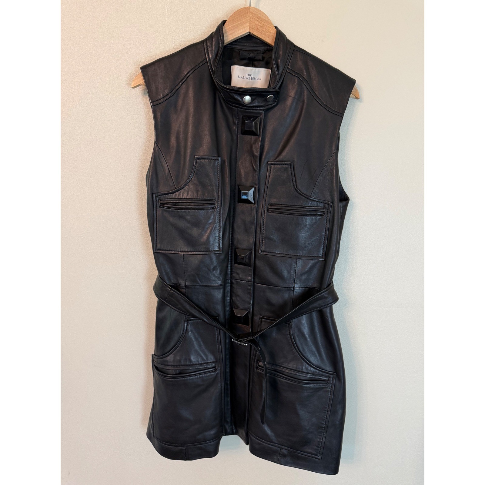 Malene Birger Petricana Nappa Leather Belted Long Vest Size 12