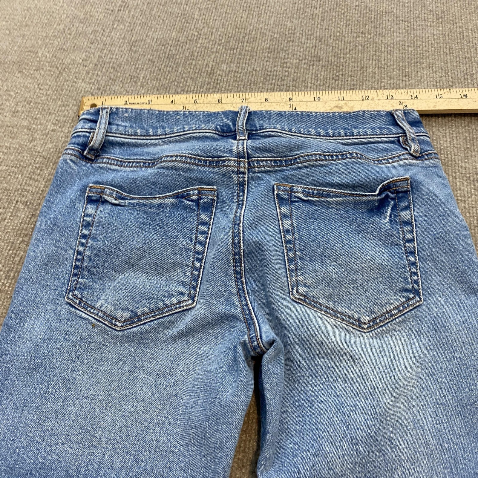 LOFT Modern Straight Jeans Womens 00 Blue Med Wash Mid Rise Distressed Fringe