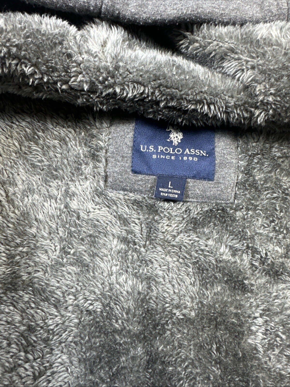 US Polo Assn Men’s L Gray Snap Button Sharpa Lined Hooded Sweatshirt