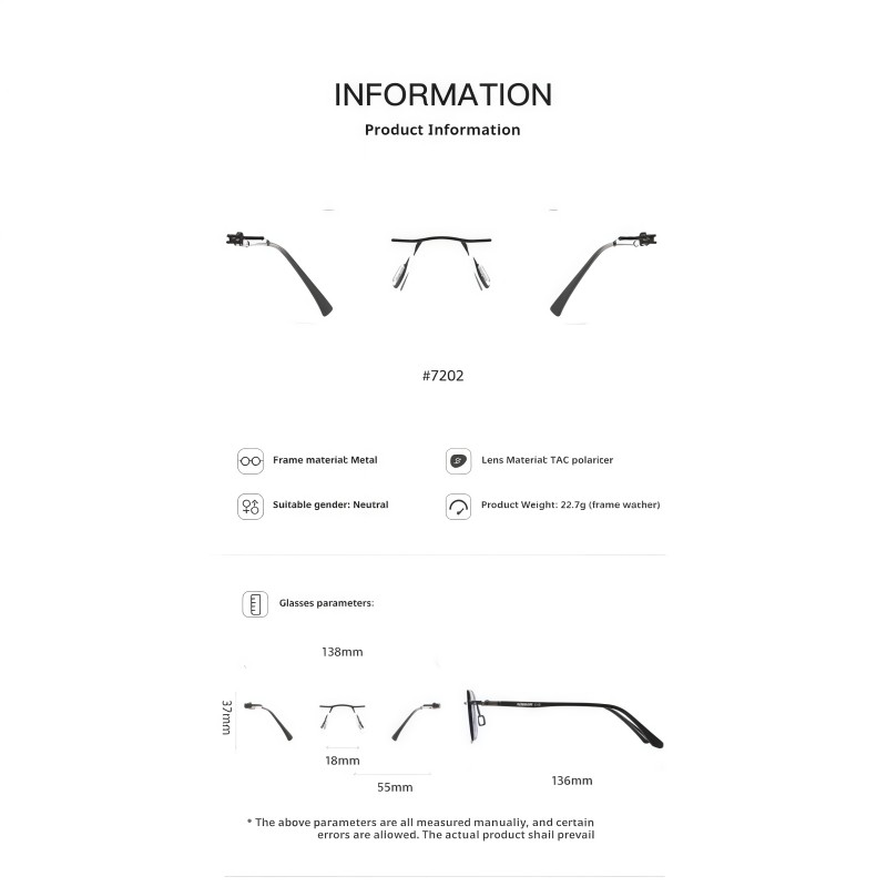 Rimless Polarized Sunglasses Magnet Clip-on Eyewear Fashion Metal Frame Glasses