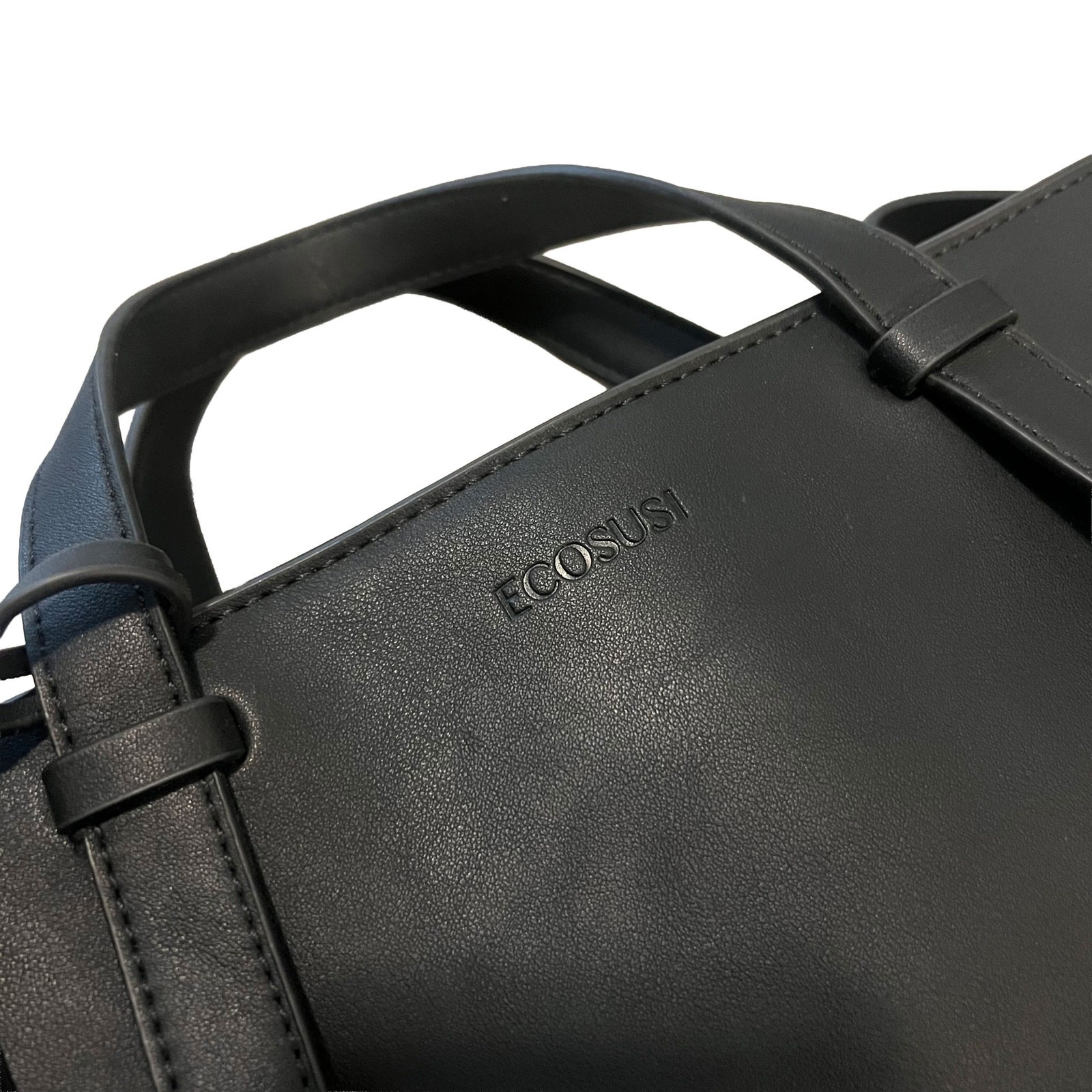 ECOSUSI Black Vegan Leather Convertible Backpack Tote Bag Laptop Briefcase