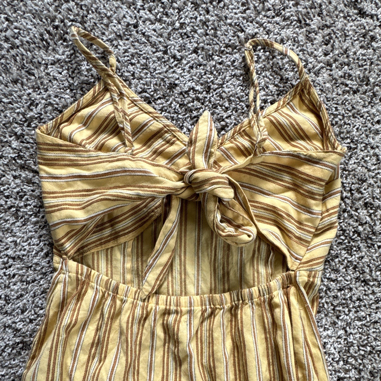 Amuse Society Yellow Striped Tie Back V-Neck Spaghetti Strap Midi Sundress Med