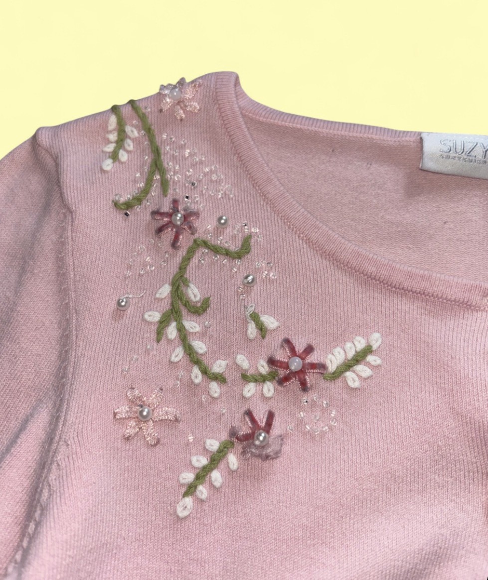 Light Pink Embroidered Suzy Shier Cardigan – Size L