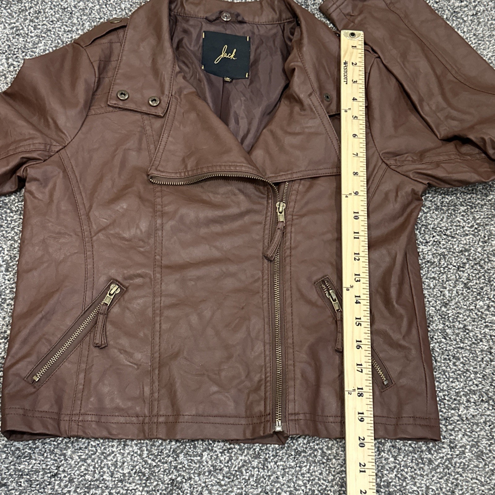 Jack Faux Leather Jacket Women’s Medium Full Zip Biker Brown Moto
