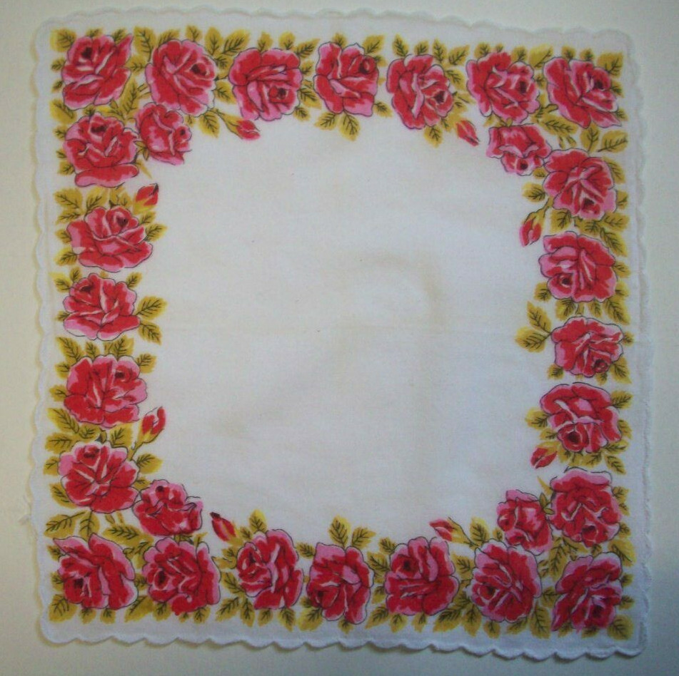 4 Matching red blue purple roses handkerchiefs