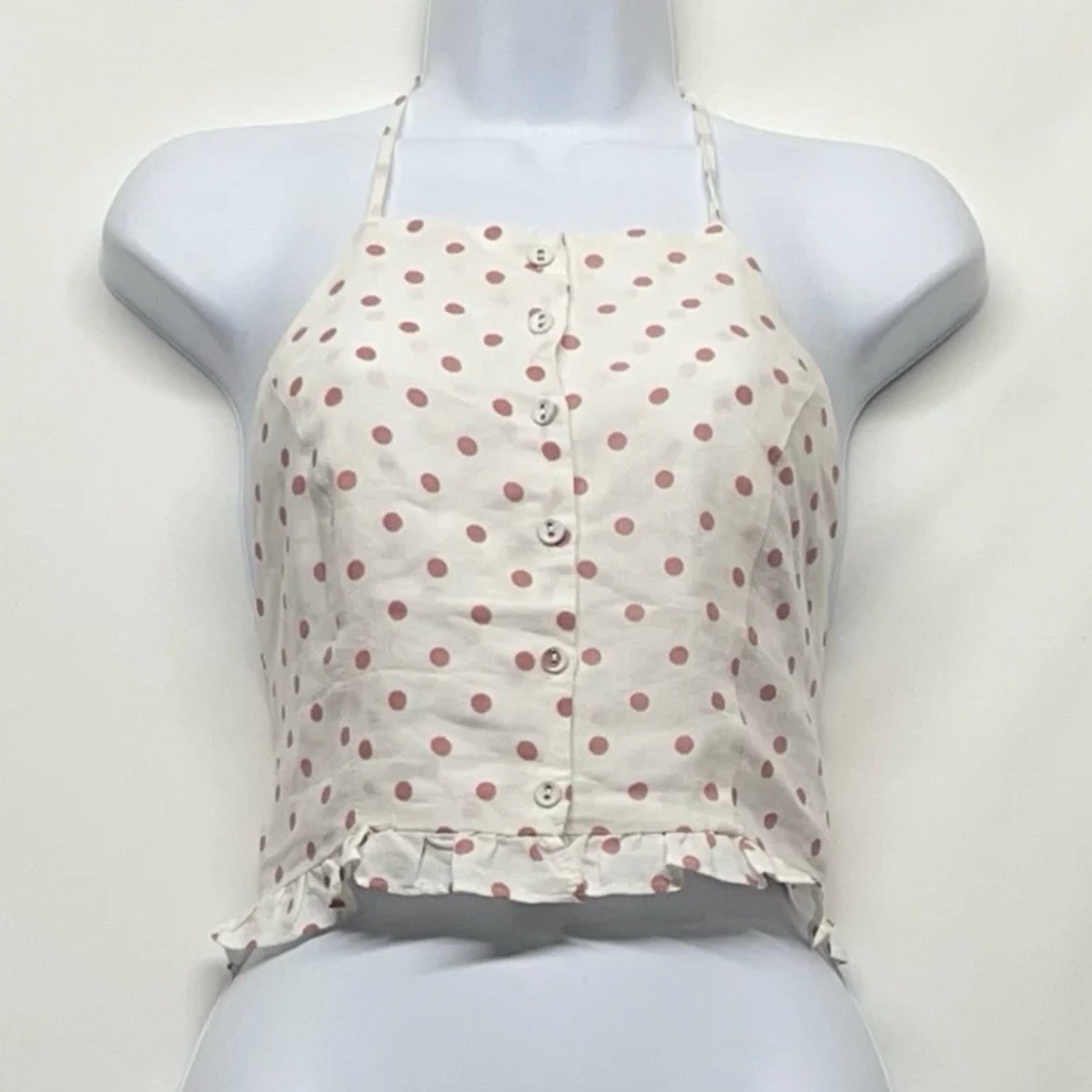 Kimchi Blue/Urban Outfitters Pink Polka Dot Cropped Halter Top Size Medium NWT