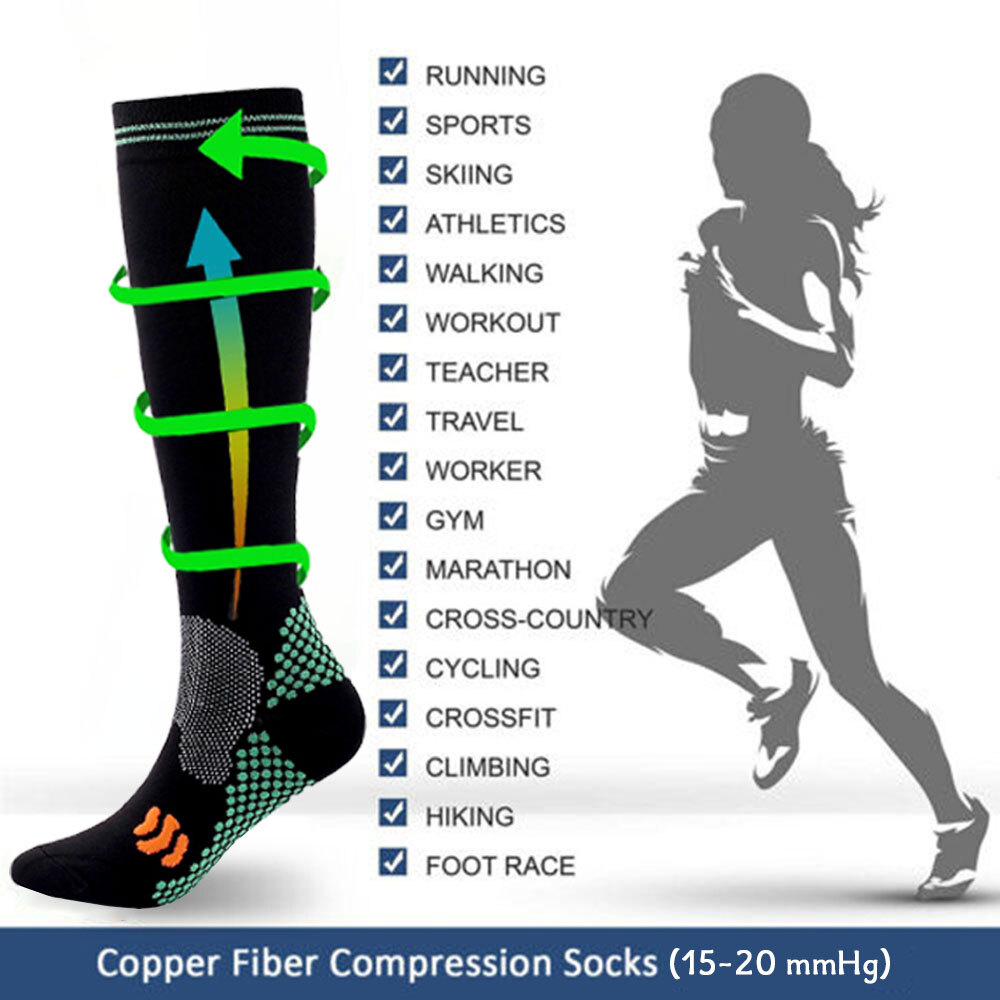 3 Pairs Compression Socks Pain Relief Calf Leg Foot Support Stocking Men Women