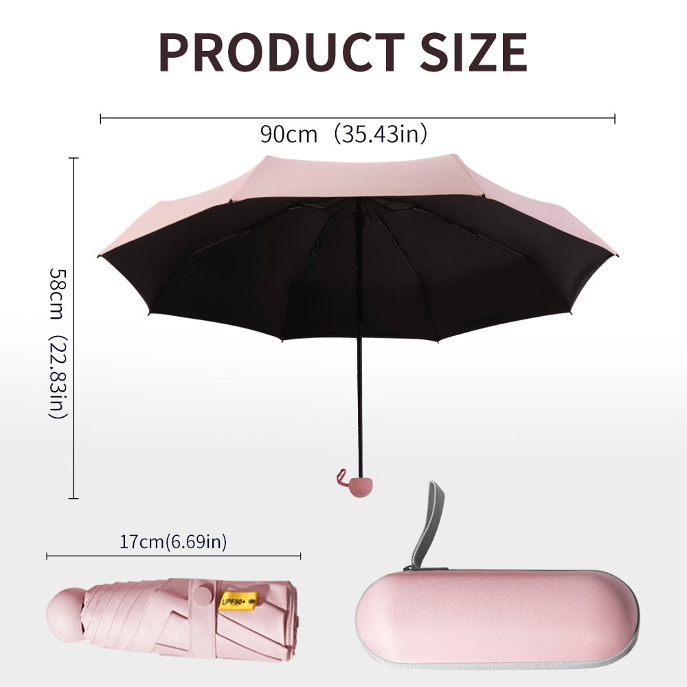 Mini Travel Umbrella UV Protection UPF 50+ Compact Pocket Sun Rain,6.7in,w/Case
