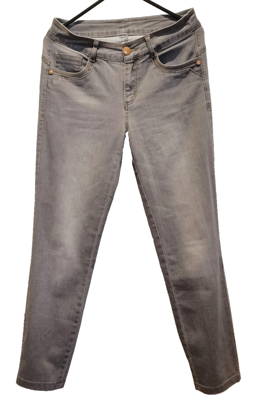Unisex Grey Denim Jeans Slim Fit Mid Rise Stretch Casual Pants
