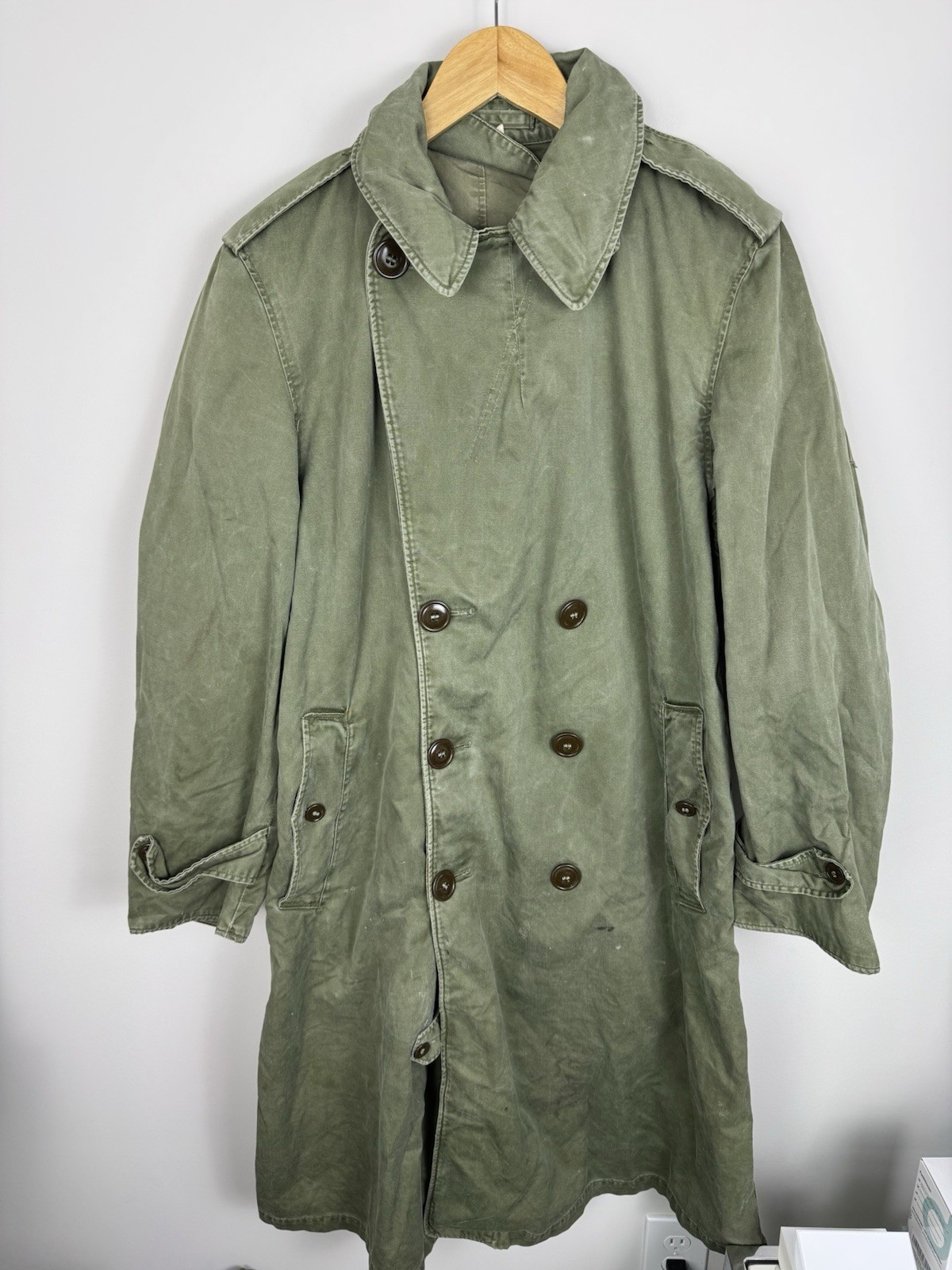 VTG US Army Korean War Era OG-107 Overcoat Trench Coat Small Reg Double Breasted