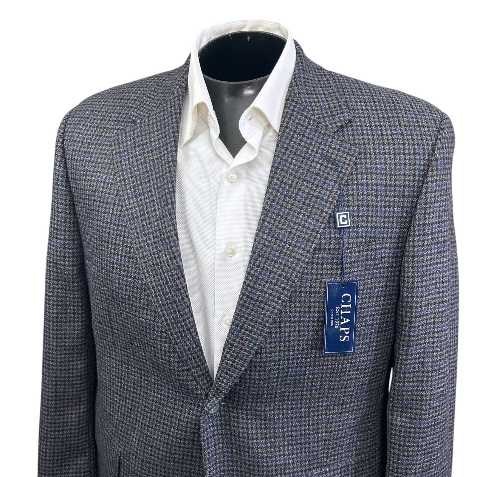 NEW Chaps Mens Sport Coat 40 Short Grey Houndstooth 100% Wool Blazer – $225