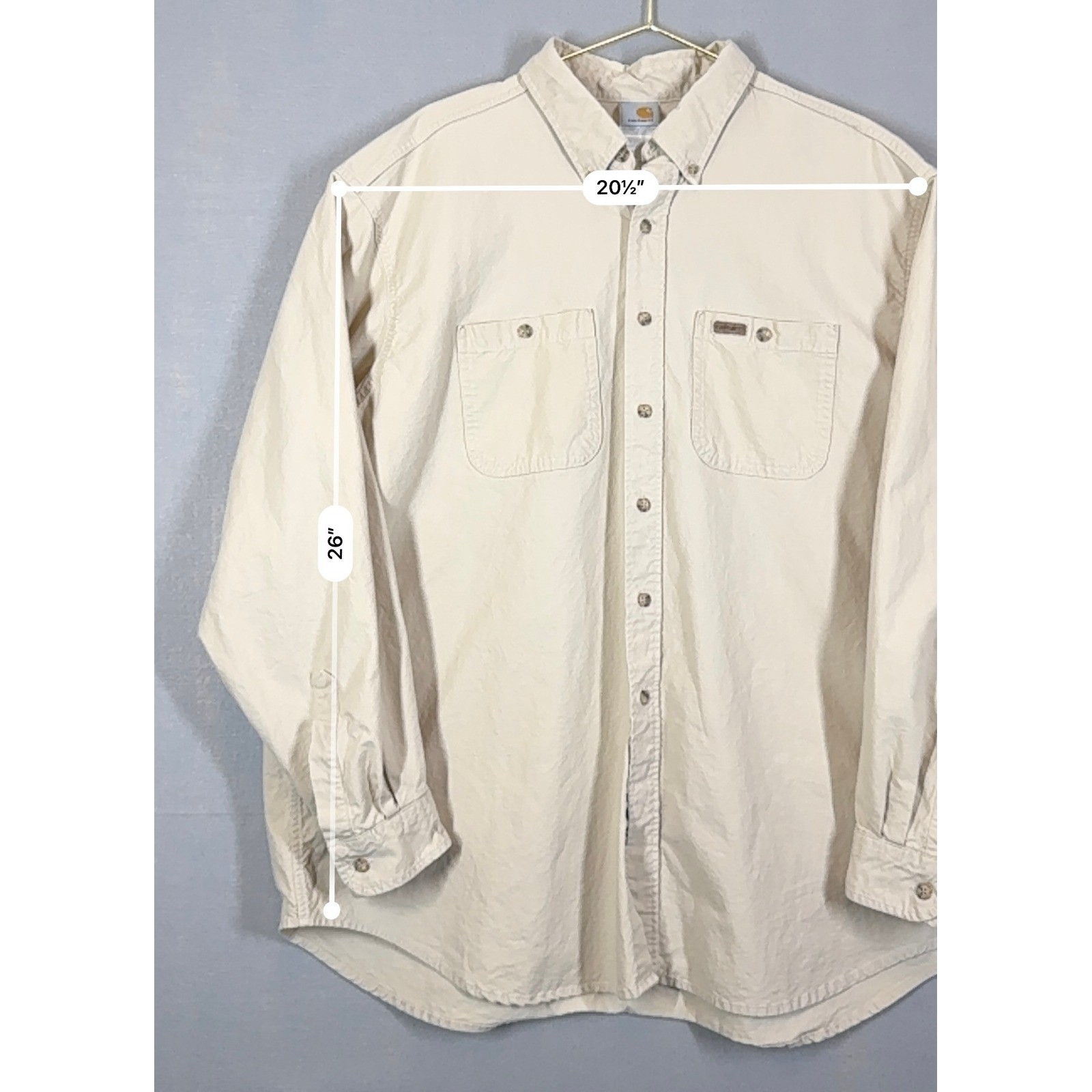 Carhartt Long Sleeve Button Down Work Shirt Men’s XL Beige Heavyweight Cotton