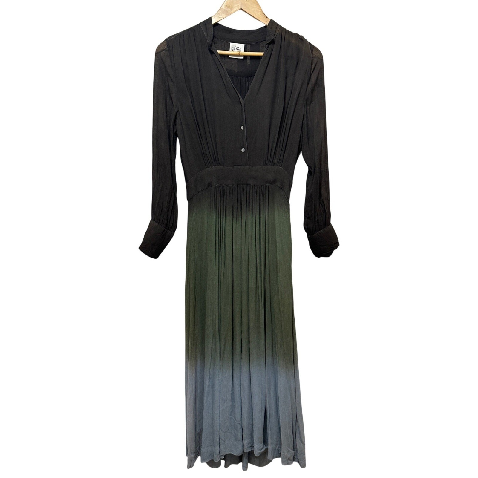 Attic and Barn Ombre Chiffon Maxi Dress Womens 42 (10) Pleated Boho Flowy *Flaw