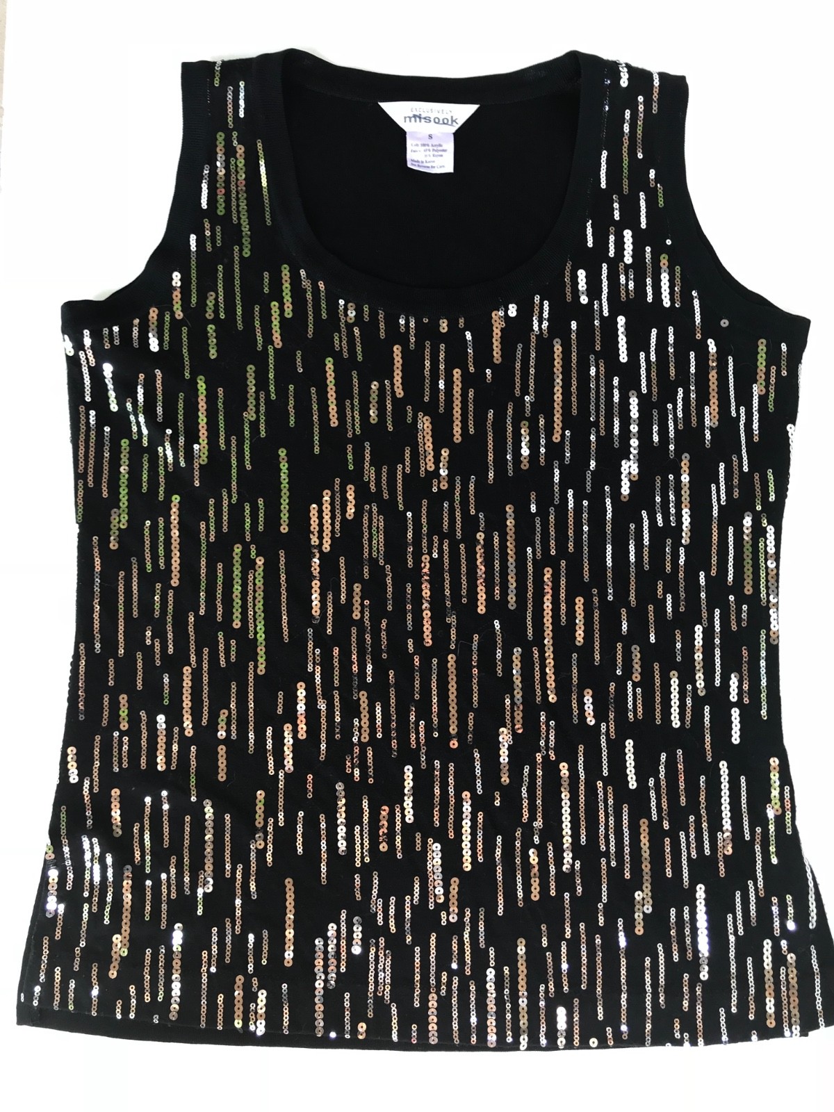 Exclusively Misook Black Sequined Shell Tank Blouse Size Small top sleeveless 