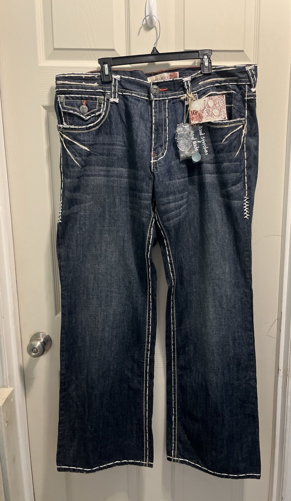 Laguna Beach Men’s Blue Straight Denim Jeans Dark Wash Mid Rise 5-Pocket Logo