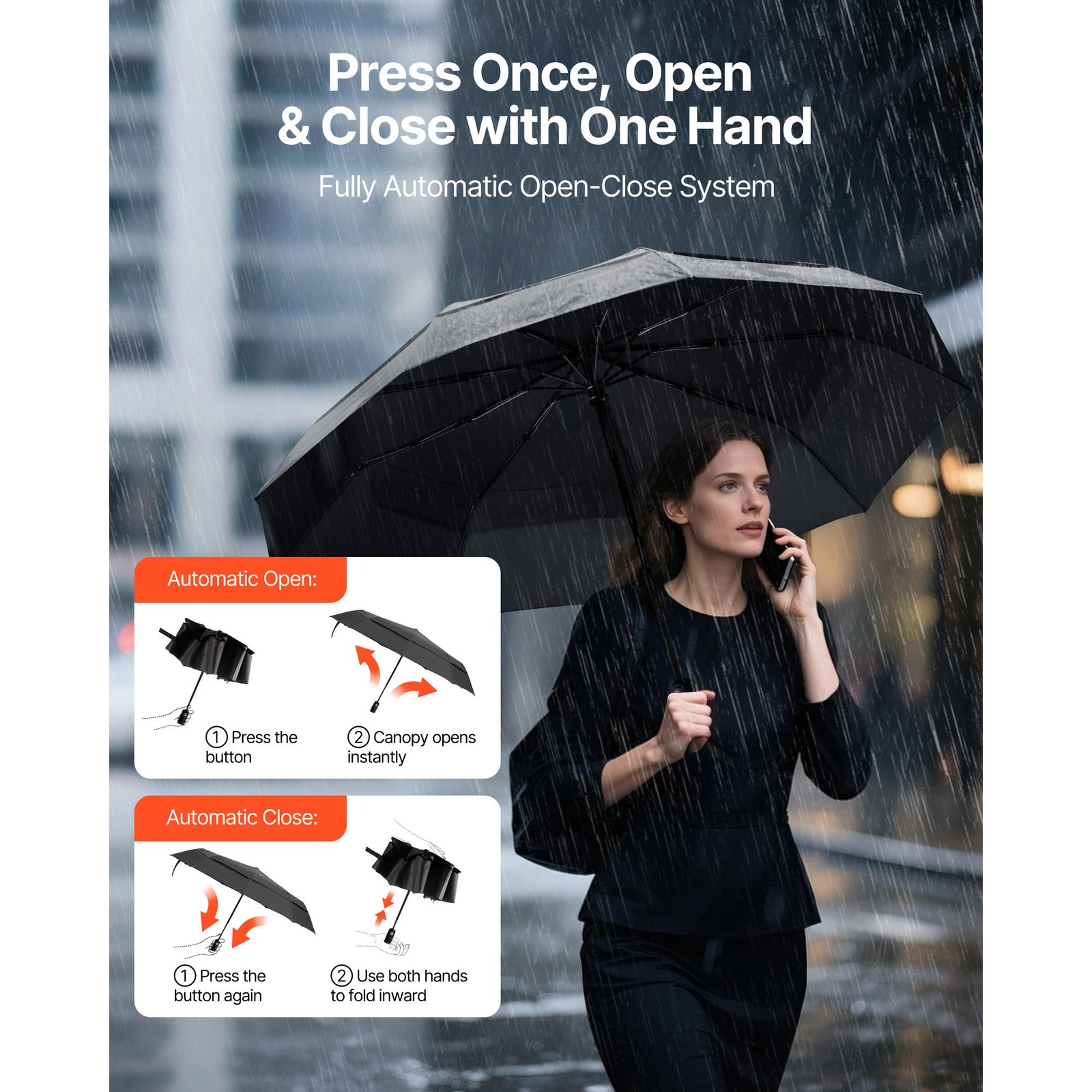 Travel Umbrella Portable Compact Windproof Umbrellas 42 in for Rain & Sun