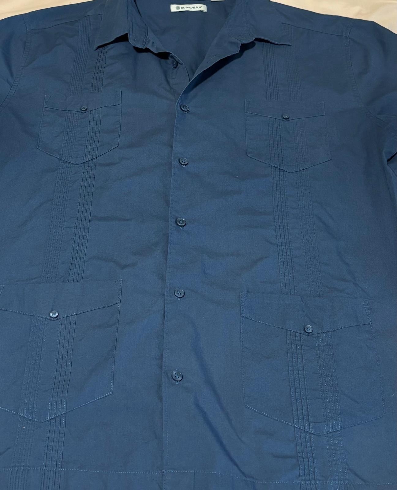 Cubavera Men’s Solid Blue Spread Collar Short Sleeve Button-Up Shirt Pockets XL