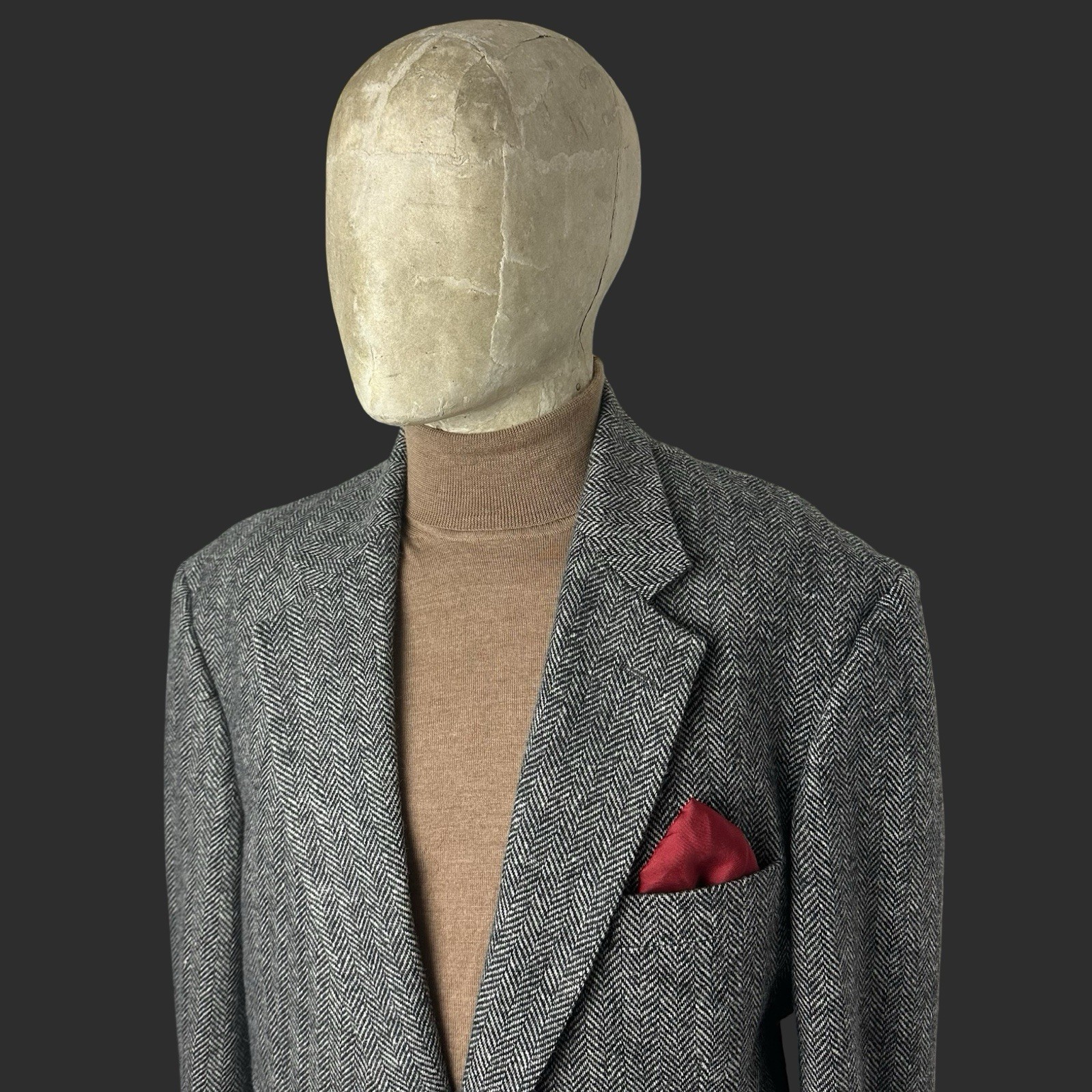 Deansgate Tweed Jacket Blazer 42S Lambswool Men’s Herringbone Black White Grey