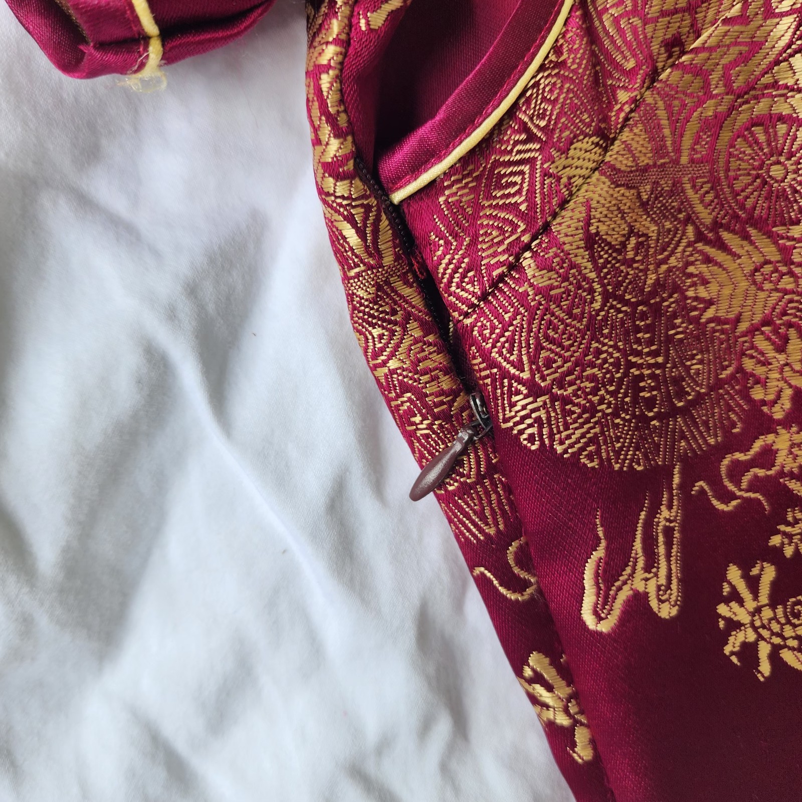 Women’s Vintage Cheongsam Burgandy And Gold Mini Dress Size M