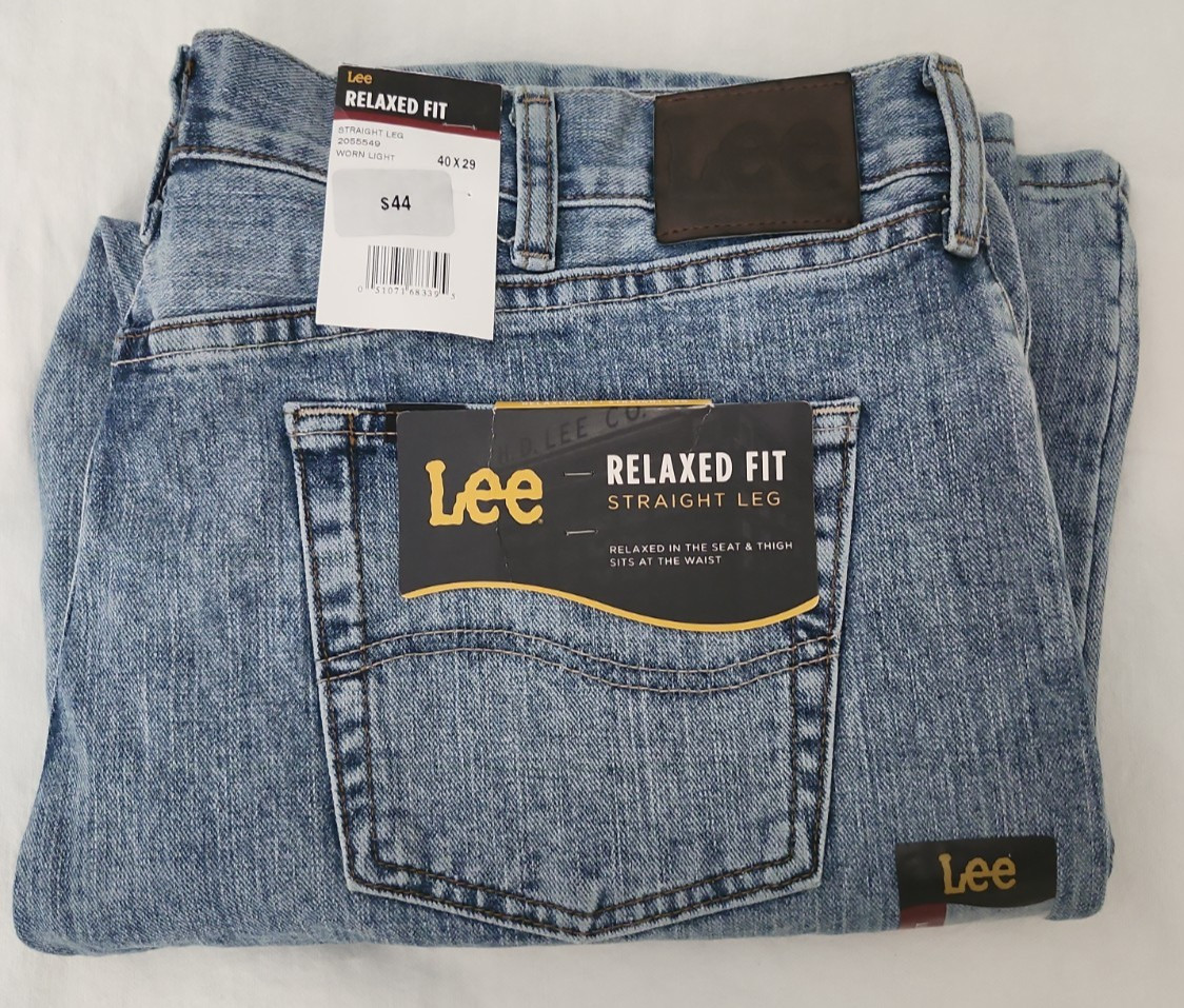 Lee Mens Relaxed Fit Straight Leg Jeans 40×29 Classic Jeans Stone Blue NWT
