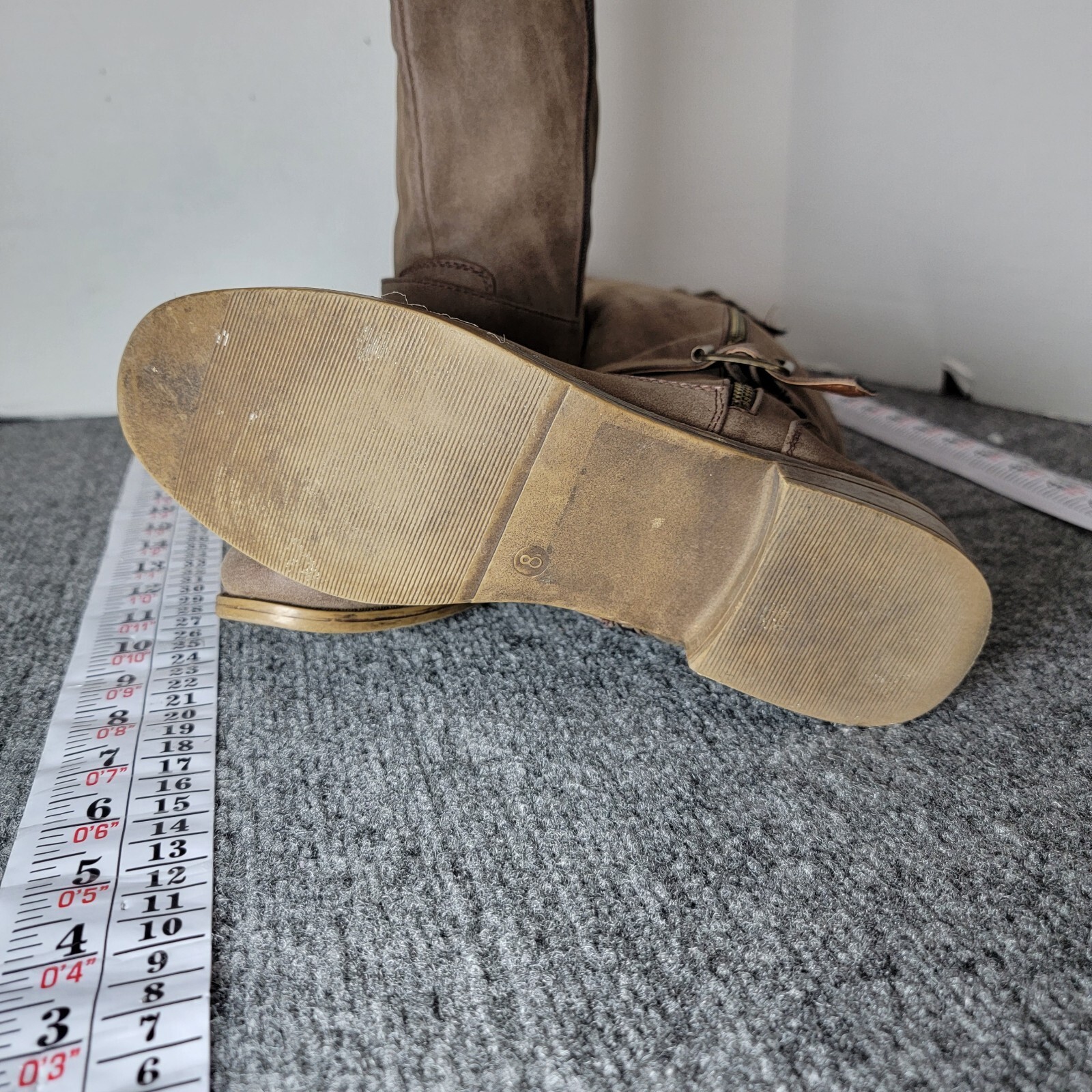 Brown Tall Buckle Accent Boots – Size 8