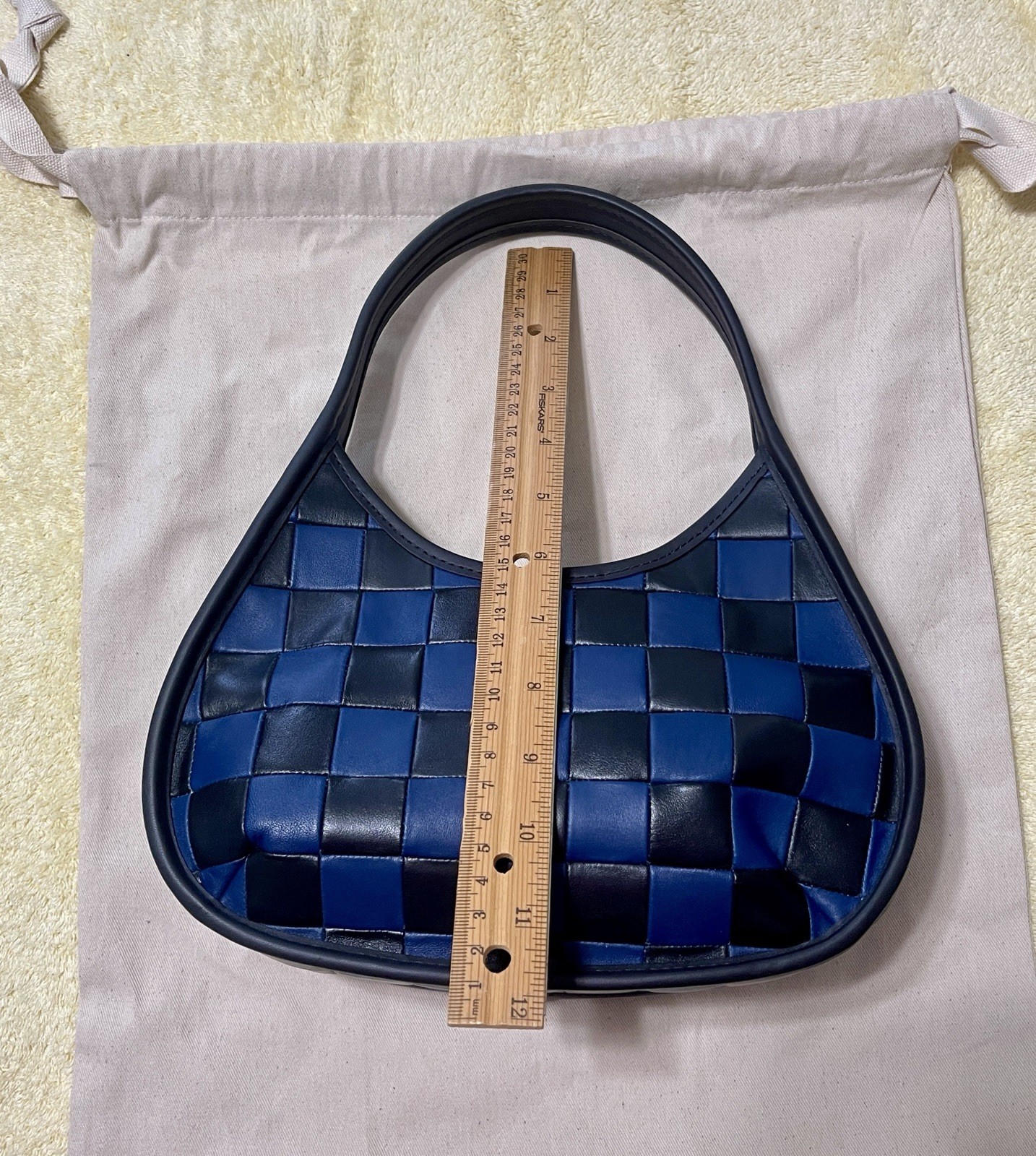 COACH COACHTOPIA ERGO NAVY BLUE AND BLACK WOVEN CHECKERBOARD LEATHER BAG PURSE