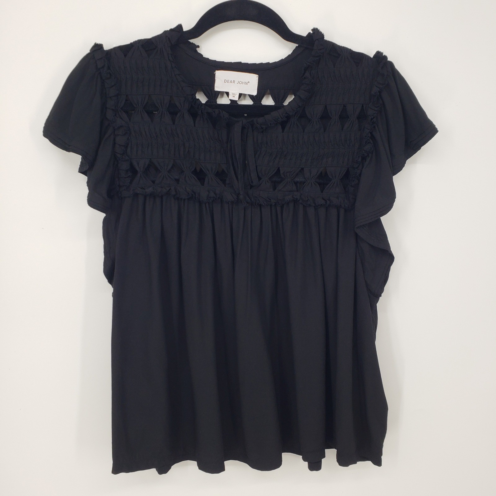 Dear John Cutout Flutter Sleeve Blouse Top Womens Size M Black Boho Peasant