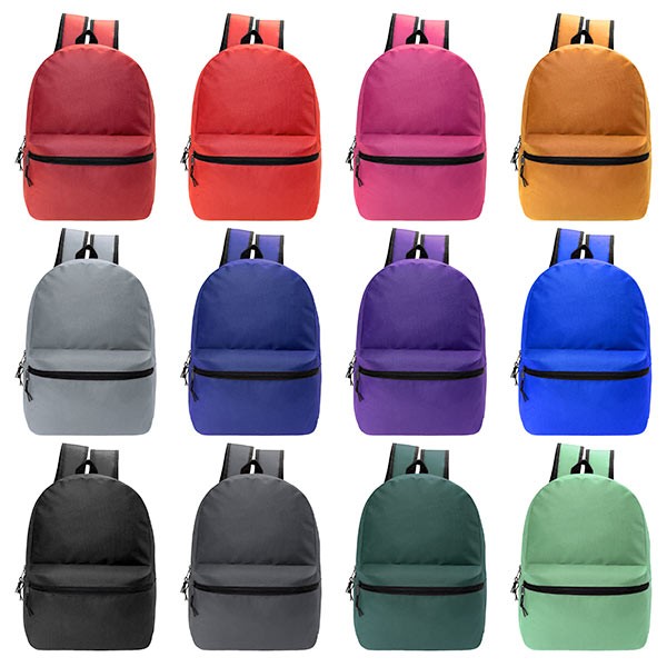 24-Pack 15″ Bulk Backpacks (Bookbags) for Students in 12 Assorted Colors