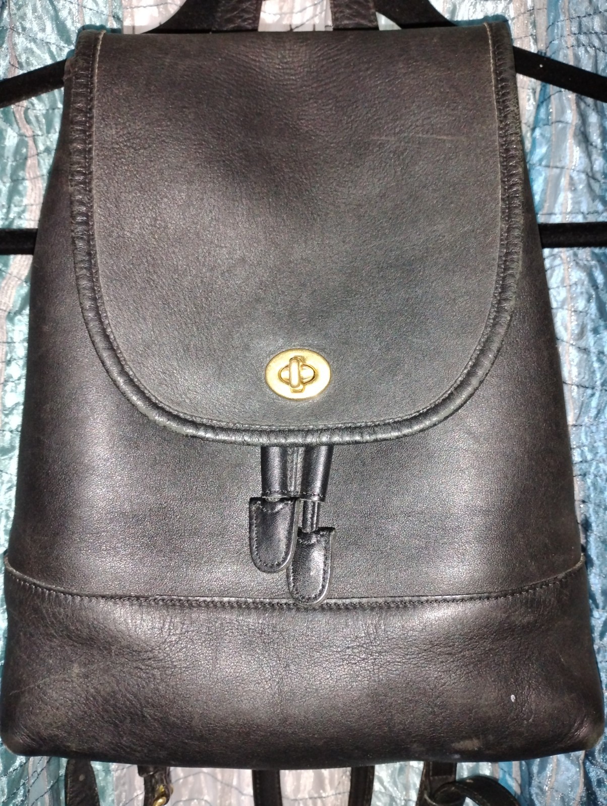Vintage Coach 9791 Black Leather Backpack Daypack Rucksack Drawstring 90s Y2K