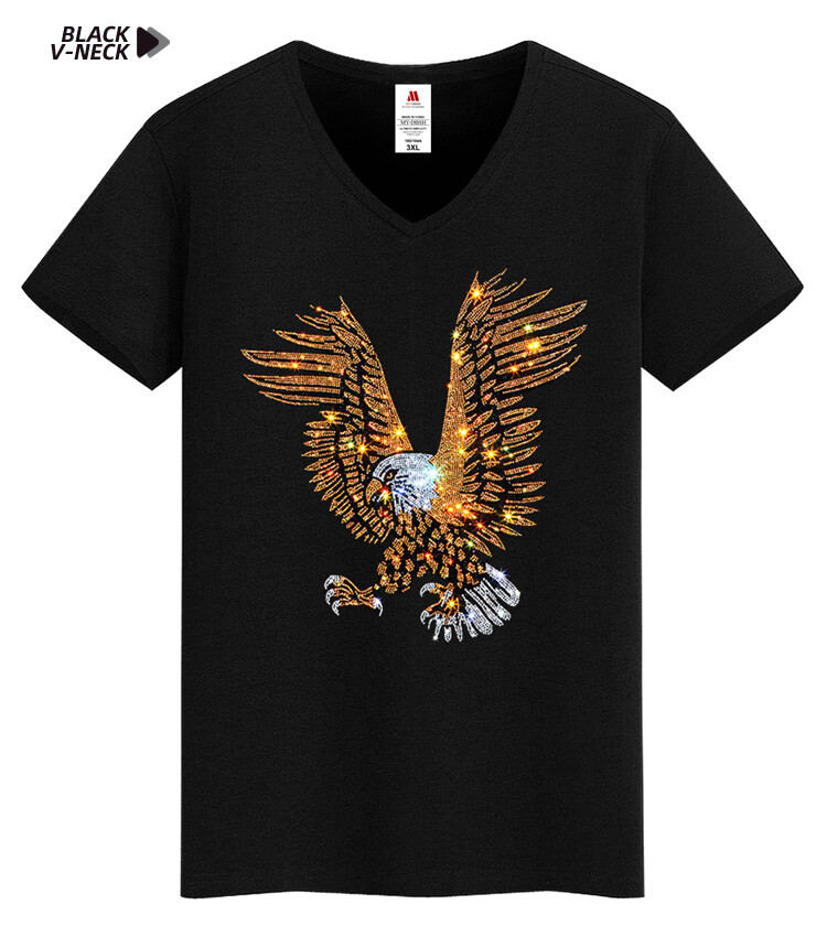 Men Fashion Diamonds T-Shirt Hawk Eagle 3D Rhinestones Hot Drill Short Sleeve