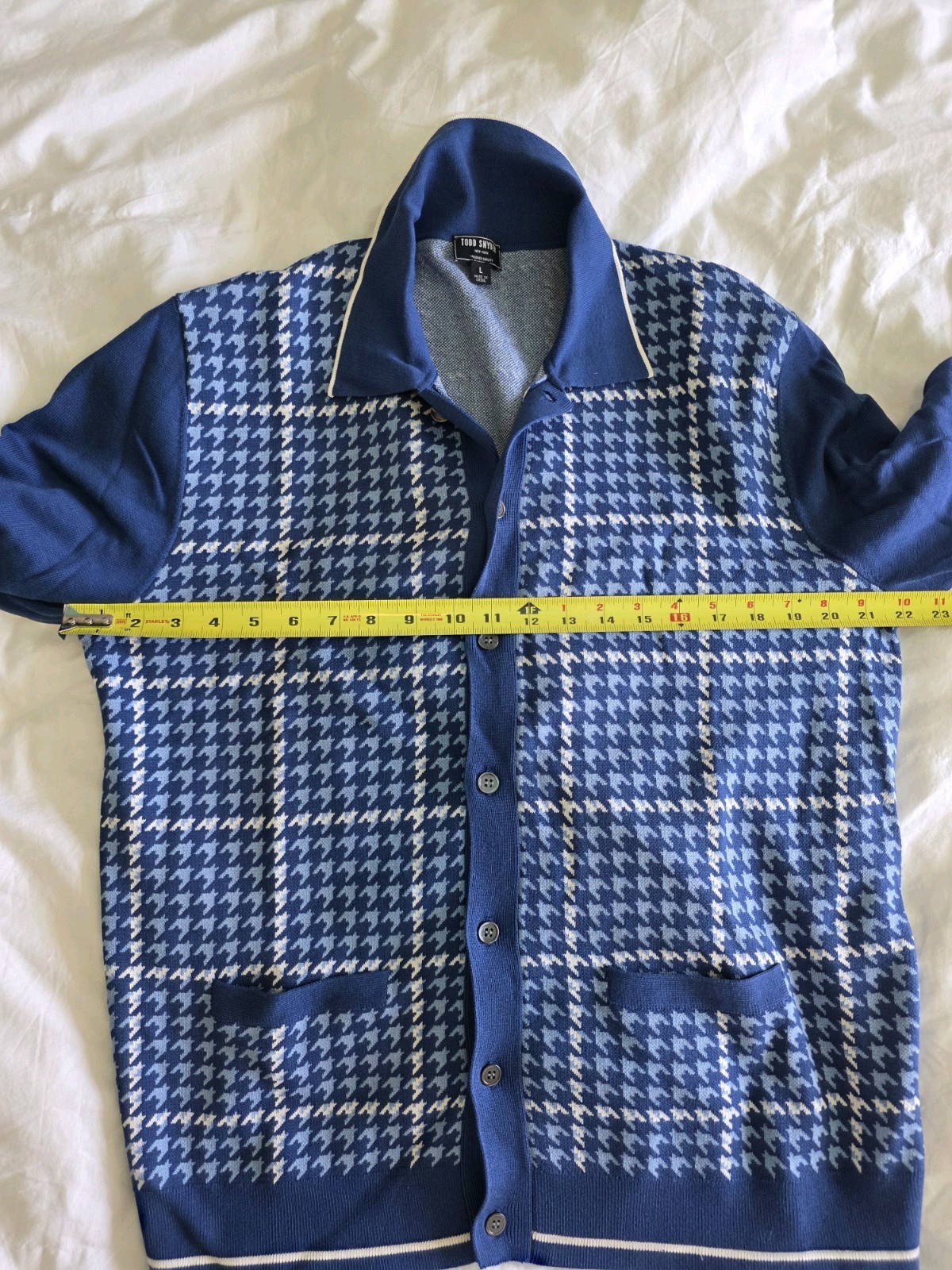 Todd Snyder Guncheck Houndstooh Button Up Cardigan Blue Large
