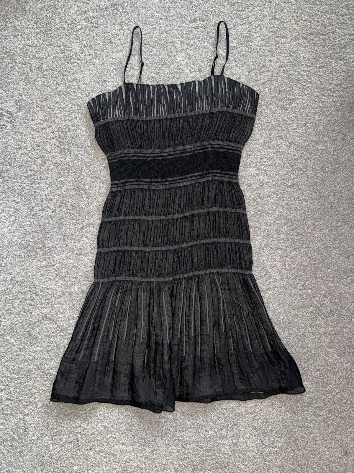 Black Crinkle Pleated Midi Dress – Smocked Bodice, Spaghetti Straps, Flowy Hem
