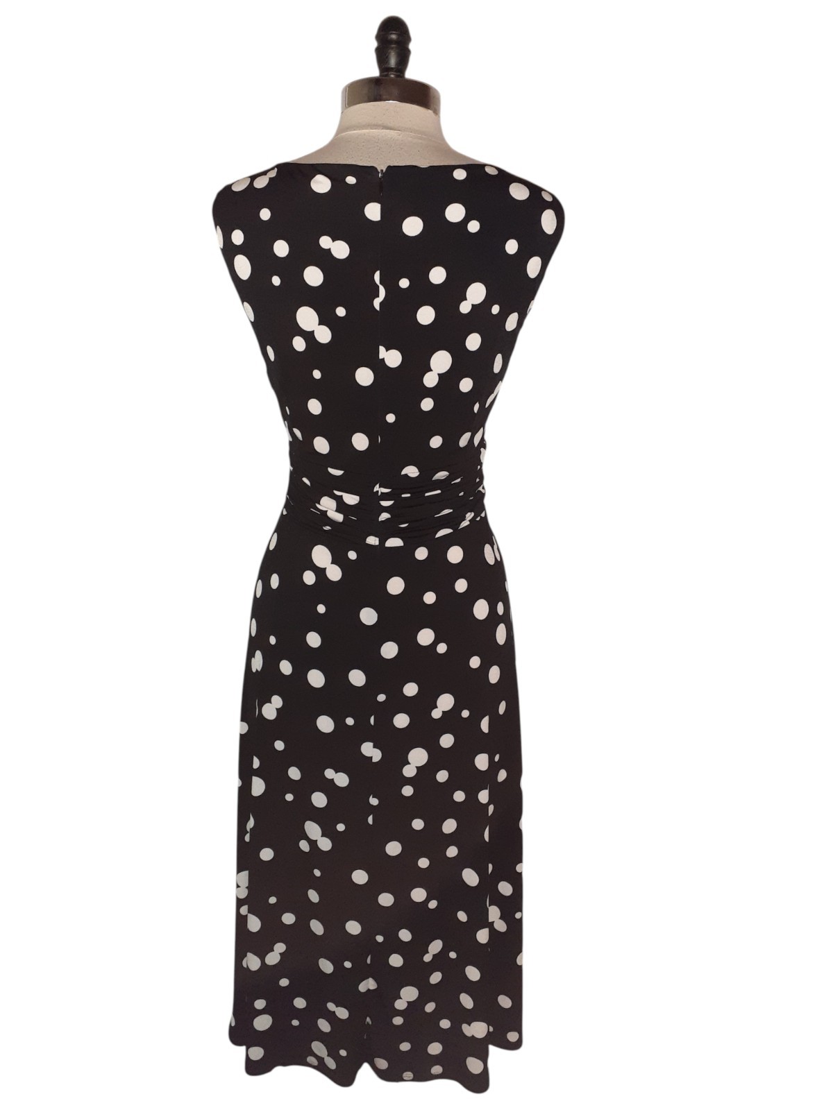 JESSICA HOWARD Plus Size 14W A-Line Dress Black Ivory Polka Dots Sleeveless Midi